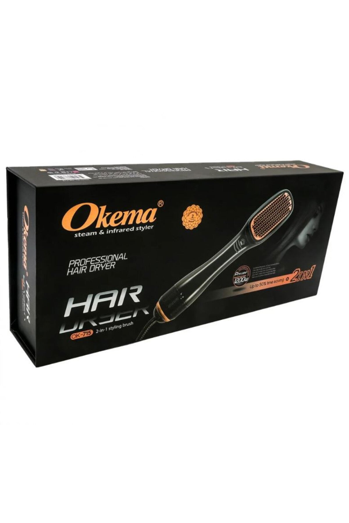 فرشاة أوكيما الحرارية 2 في 1 مع مكواة فرد الشعر Okema 715-Ok: فرشاة احترافية لتجفيف وتصفيف الشعر.