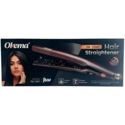 Ceramic hair straightener with heat-resistant ceramic plates suitable for keratin and protein treatments for protection.