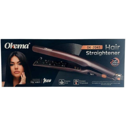 Ceramic hair straightener with heat-resistant ceramic plates suitable for keratin and protein treatments for protection.