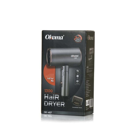 Okema Mini Foldable Hair Dryer with Stylish Design and Cool Shot Feature
407-OK