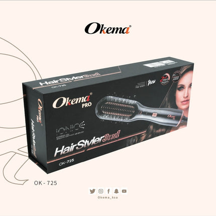 3-in-1 Hair Styling and Straightening Brush (No Sound) by Okema OK-725