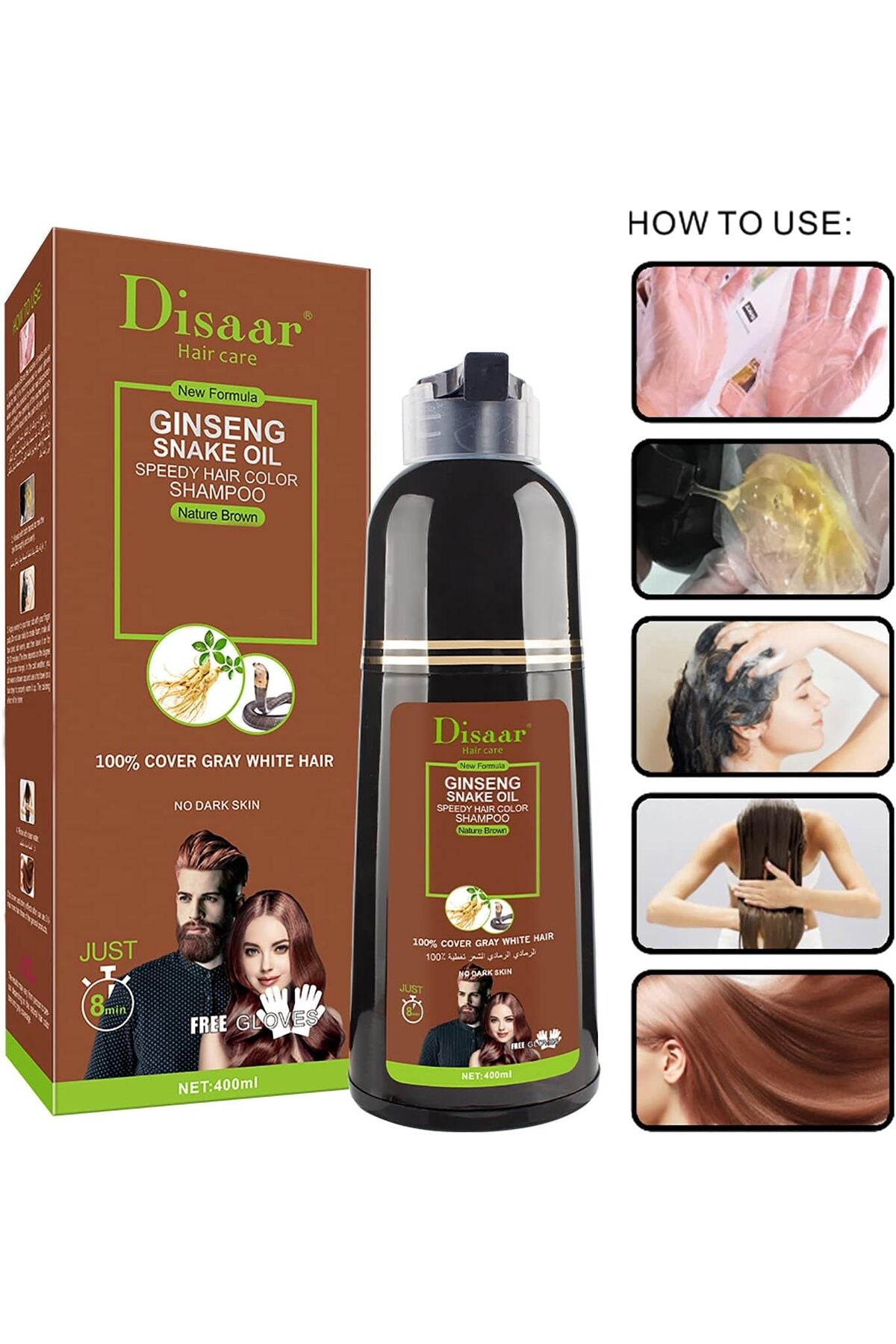 Disar Shampoo Brown Color 400ml Strength 4D DISAAR GINSENSENG SNAKE OIL