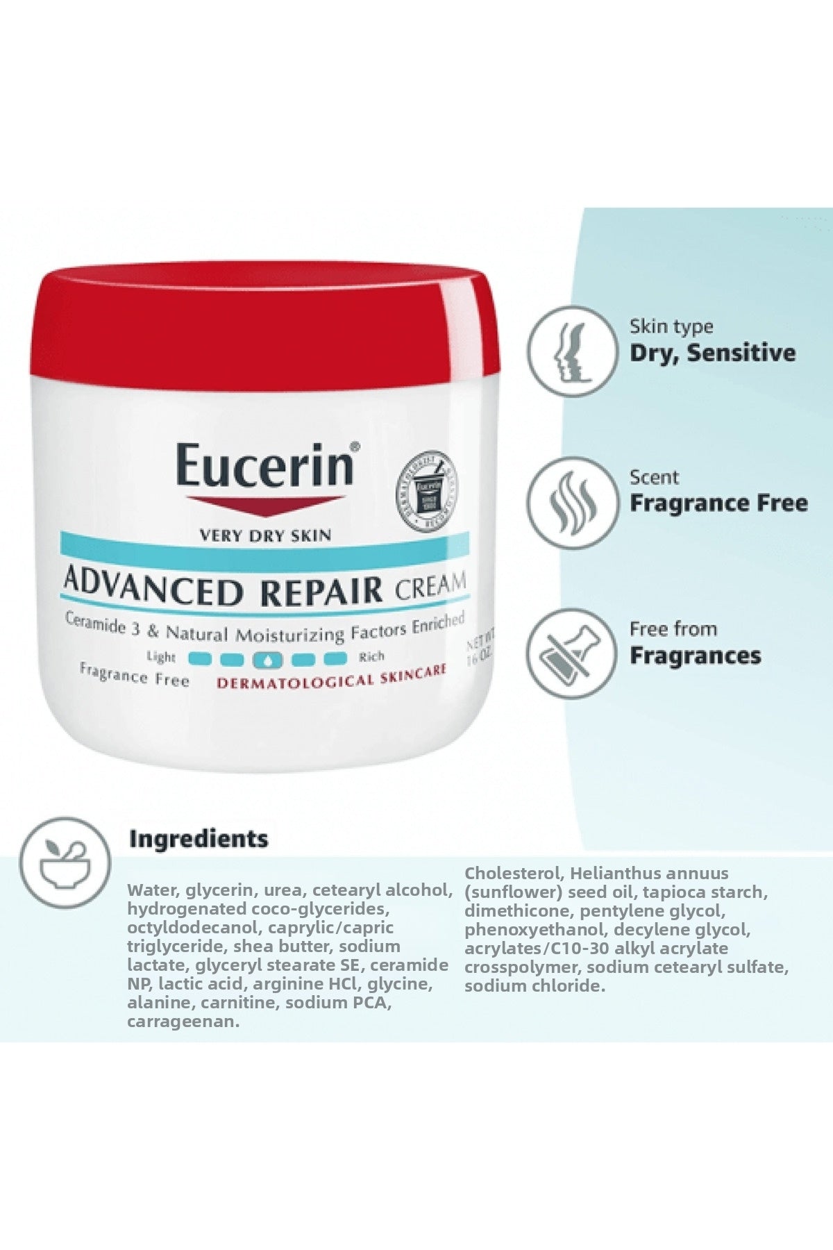 Eucerin كريم الإصلاح المتطور أزرق 16 أونصة، 12 أونصة (454 مل)